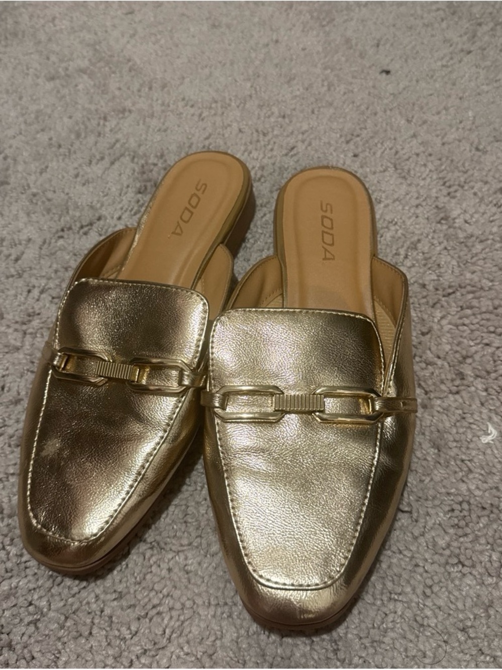 Soda Metallic Gold Slip-On Mule Loafers